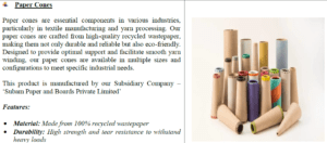 Subam Papers Limited Paper Cones